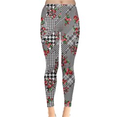 Vintage Houndstooth Gray Roses Leggings by CoolDesigns