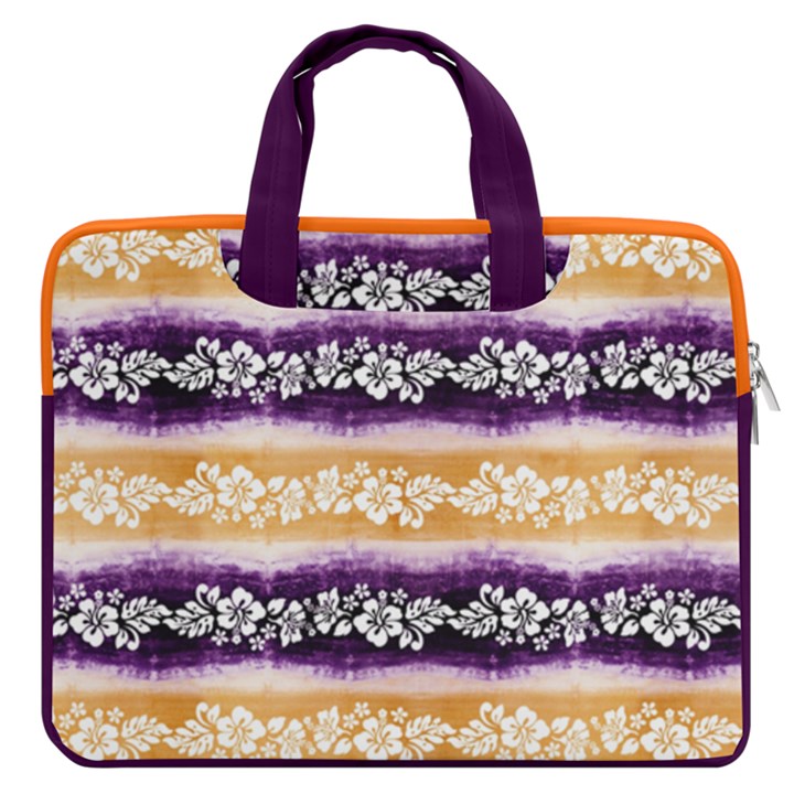 Orange Purple Hibiscus Floral Tie Dye Double Pocket 16  Laptop Bag