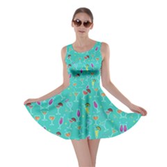 Glasses Turquoise Cocktail Alcohol Party Skater Dress