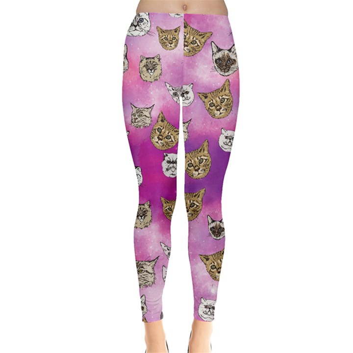 Adorable Kitty Cats Orchid Print Leggings 