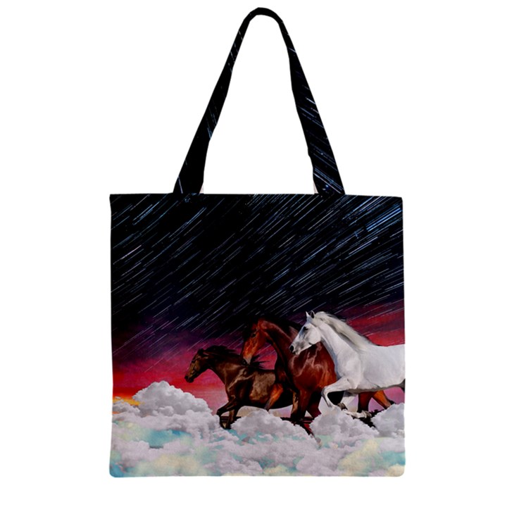 Black Horse on Clouds Pattern Zipper Grocery Tote Bag