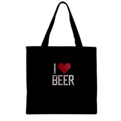 Black Heart Beer Pattern Zipper Grocery Tote Bag by CoolDesigns