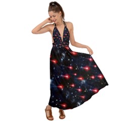 Shooting Star Black Galaxy Backless Maxi Beach Dress by CoolDesigns