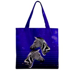 Purple Blue Zebra Pattern Zipper Grocery Tote Bag