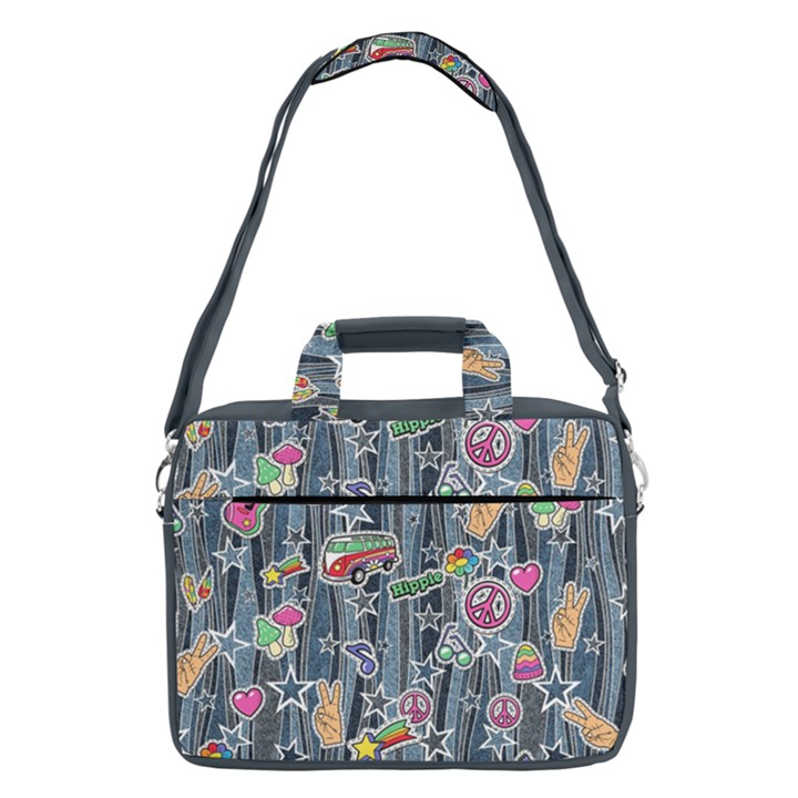 Blue Gray Peace Hippie Print 16  Shoulder Laptop Bag 