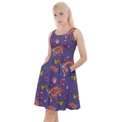 Hearts Purple Aladdin Carpet Pattern Knee Length Skater Dress With Pockets by CoolDesigns