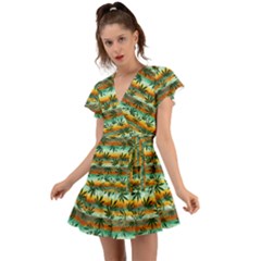 Mexico Marijuana Yellow Green Flutter Sleeve Wrap Dress by CoolDesigns