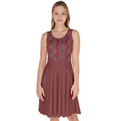 Indian Red Aztec Knee Length Skater Dress With Pockets