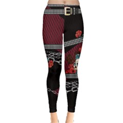 Sugar Skulls Red & Black Fishnet Print Leggings 