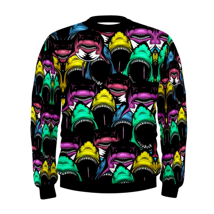 Cool Shark Face Colorful Funny Mens Pullover Sweatshirt