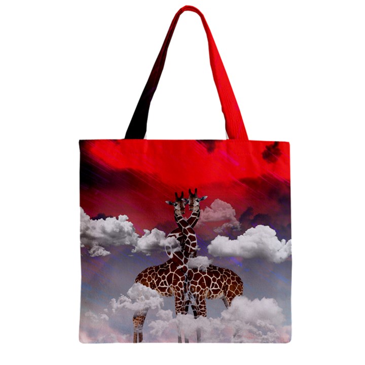 Red Giraffe Lovers Pattern Zipper Grocery Tote Bag