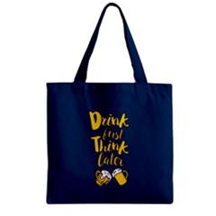 Dark Steel Blue Funny Think Later Pattern Zipper Grocery Tote Bag by CoolDesigns