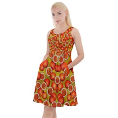 Orange Red Tangerine Knee Length Skater Dress With Pockets by CoolDesigns