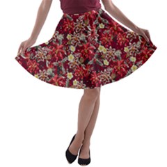 Vintage Poinsettia Red Holiday Stretch Long A-line Skater Skirt by CoolDesigns