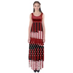 Vintage Red Stripes Stars Print Empire Waist Maxi Dress