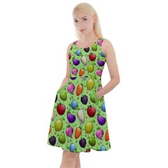 Colorful Bright Fresh Fruits & Vegetables Knee Length Skater Dress With Pockets by CoolDesigns