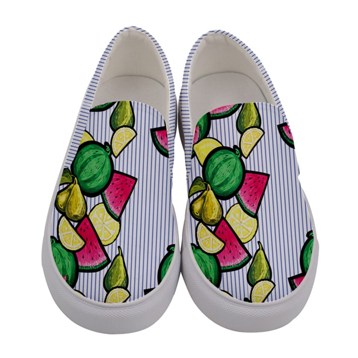 Cute Fruits Colorful Stripes Printed Canvas Womens Slip Ons