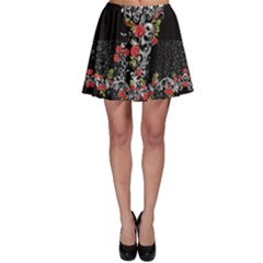 Skull Rose Black Seamless Skater Skirt