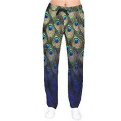 Elegant Peacock Blue Pattern Women Velvet Drawstring Pants by CoolDesigns