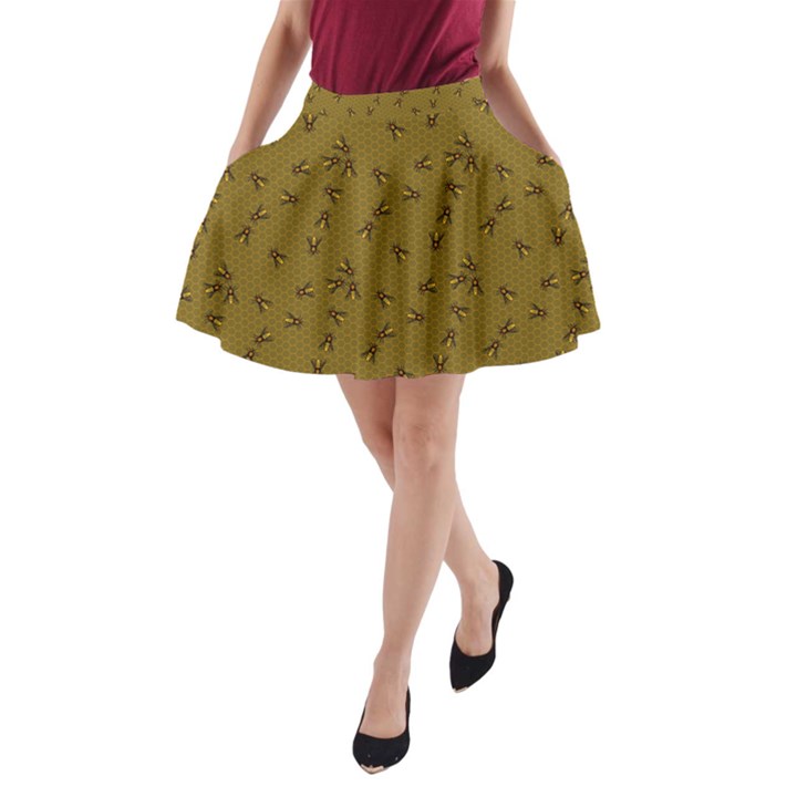 Olive Pattern of the Bee on Honeycombs A-Line Pocket Skirt 