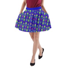 Dark Blue Violet Marijuana Leaves A-line Pocket Skirt