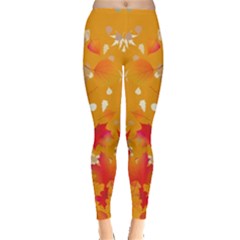 Yellow Orange Warm Shade Autumn Leaves Leggings  by CoolDesigns