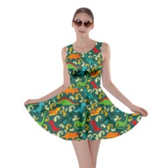 Turquoise Dinosaurs Skater Dress