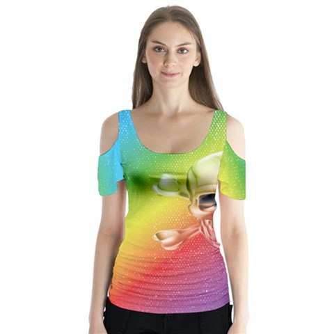 Skull Rainbow Halloween V2 Butterfly Sleeve Cutout Tee by CoolDesigns