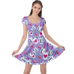 Purple Love Tag Red Happy Valentines Pattern Cap Sleeve Dress