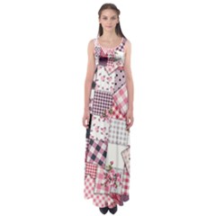 Patch Work Stitch White & Pink Casual Empire Waist Maxi Dress by CoolDesigns