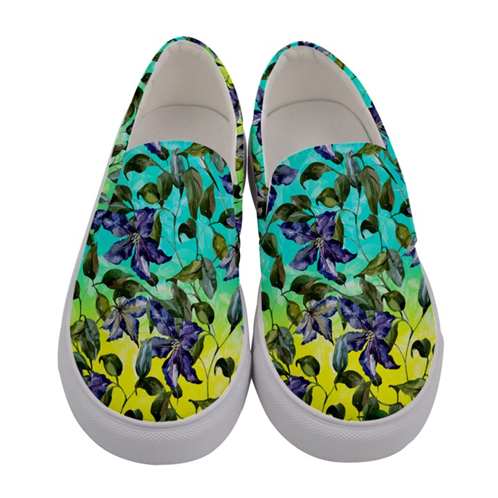 Turquoise & Yellow Floral Flower Design Womens Slip Ons