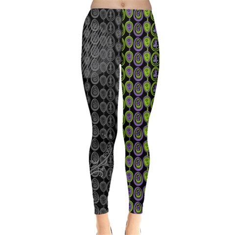 Green Dark Gray Eggs Pattern Easter Leggings