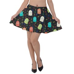 Cute Ghost Colorful Design Velvet Skater Skirt