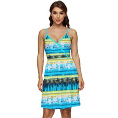 Palm Trees Aqua Hawaiian Floral V-neck Pocket Summer Dress  by CoolDesigns