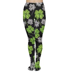 Green White Clover Shamrock Handraw Tights by CoolDesigns
