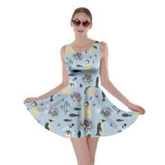 Cute Penguin With Fish Pattern Powder Blue Skater Dress by CoolDesigns