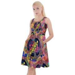 Pop Art Love Peace Sign Purple Knee Length Skater Dress With Pockets by CoolDesigns