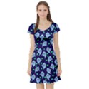 Dark Blue Autumn Ghost Print Short Sleeve Skater Dress View1