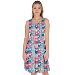 Light Colorful Funny Cats Knee Length Skater Dress With Pockets