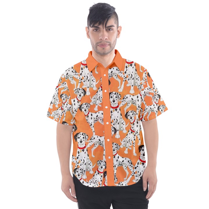 Seamless Dalmatian Dogs Orange Men s Short Sleeve Shirt