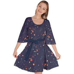 Space Stars Dark Slate Blue Nebula Velour Kimono Dress by CoolDesigns