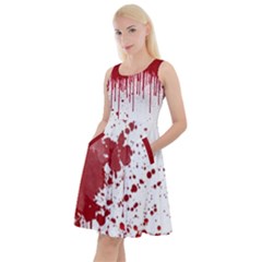 White & Red Blood Print Halloween A Line Knee Length Skater Dress With Pockets
