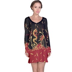 Vintage Dragon Black & Red Chinese Print Long Sleeve Nightdress by CoolDesigns