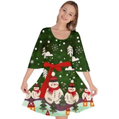 Green & Aquamarine Cool Xmas Santa Snowman Comfy Velour Kimono Dress