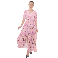 Blossom Japanese Style Pink Waist Tie Boho Maxi Dress