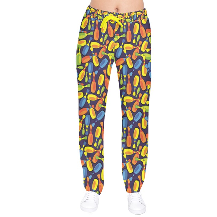 Colorful Yellow Bowling Pattern Velvet Drawstring Pants