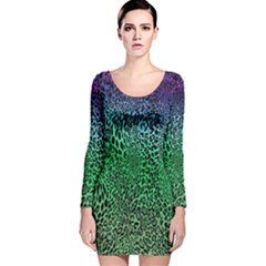 Leopard Colorful Green Digital Print Stretch Long Sleeve Velvet Bodycon Dress