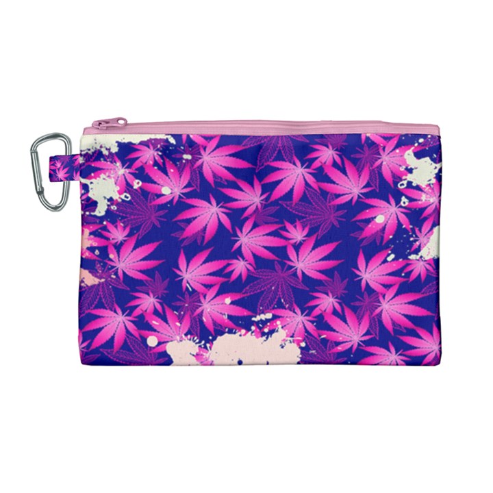 Magenta & Pink Cannabis Marijuana Leaf Canvas Cosmetic Bag 
