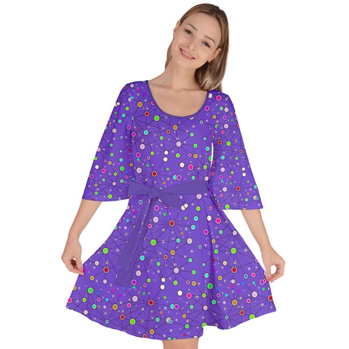 Science Spirals Pattern Blue Violet Velour Kimono Dress