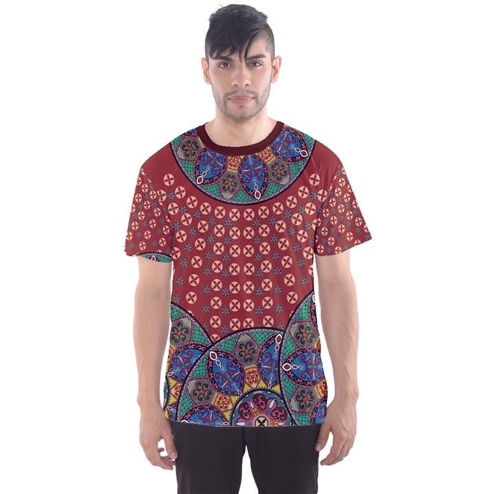 Traditional African Native Print Red Men s Sports Mesh Tee